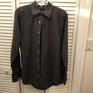 Vineyard Vines men solid gray long sleeve shirt, slim fit whale, M